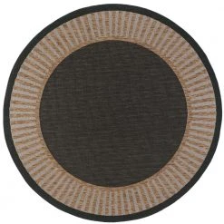 Eco Striped Border Gold 6 ft. Round Indoor/Outdoor Area Rug by Tayse Rugs