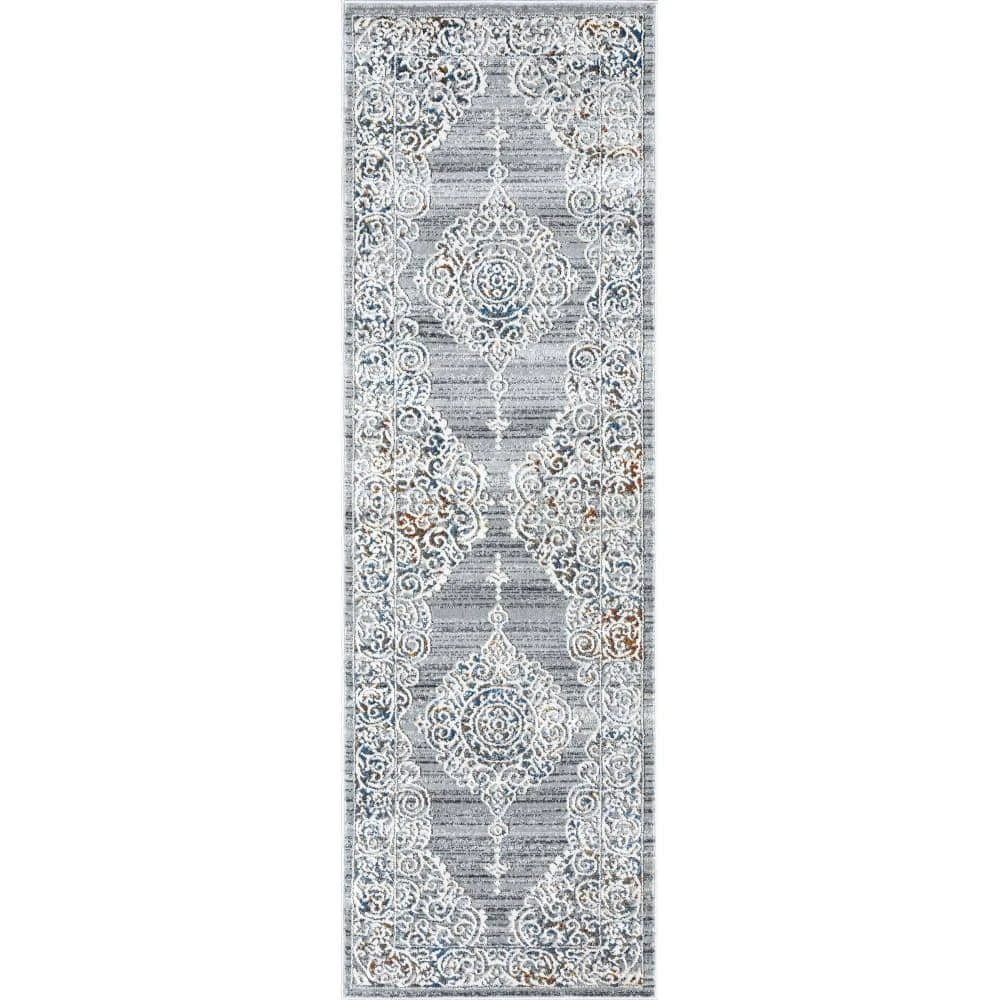 Hillside Medallion Gray 3 ft. x 10 ft. Indoor Runner Rug by Tayse Rugs 3 Hillside Medallion Gray 3 ft. x 10 ft. Indoor Runner Rug by Tayse Rugs