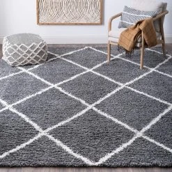 Soho Shag Diamond Gray 8 ft. x 10 ft. Indoor Area Rug by Tayse Rugs -Malibu Wide Plank Shop gray tayse rugs area rugs soh1201 8x10 31 1000