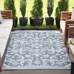 Sunset Scroll Gray 8 ft. x 10 ft. Indoor/Outdoor Area Rug by Tayse Rugs -Malibu Wide Plank Shop gray tayse rugs outdoor rugs sun1603 8x10 31 1000