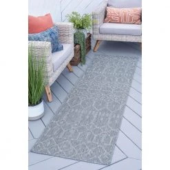 Veranda Geometric Gray 3 ft. x 8 ft. Indoor/Outdoor Runner Rug by Tayse Rugs -Malibu Wide Plank Shop gray tayse rugs outdoor rugs vnd2009 3x8 31 1000
