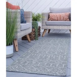 Veranda Geometric Gray 3 ft. x 8 ft. Indoor/Outdoor Runner Rug by Tayse Rugs -Malibu Wide Plank Shop gray tayse rugs outdoor rugs vnd2009 3x8 fa 1000