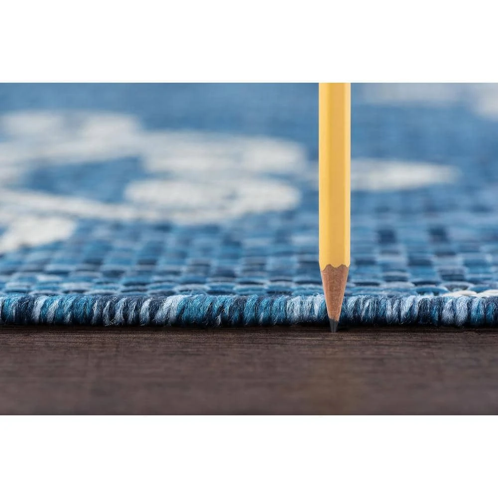 Veranda Geometric Indigo 3 ft. x 8 ft. Indoor/Outdoor Runner Rug by Tayse Rugs 5 Veranda Geometric Indigo 3 ft. x 8 ft. Indoor/Outdoor Runner Rug by Tayse Rugs - Image 3