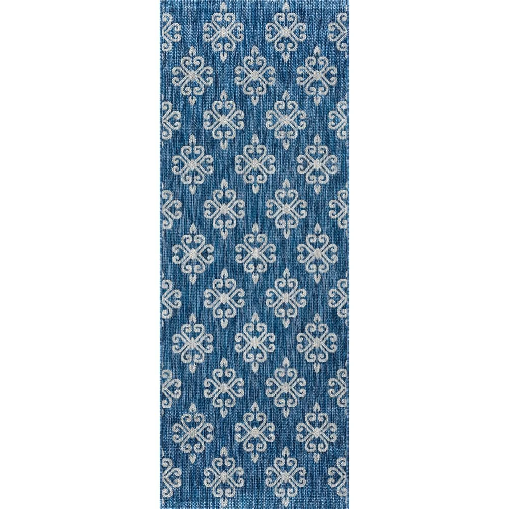 Veranda Geometric Indigo 3 ft. x 8 ft. Indoor/Outdoor Runner Rug by Tayse Rugs 3 Veranda Geometric Indigo 3 ft. x 8 ft. Indoor/Outdoor Runner Rug by Tayse Rugs