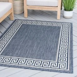 Eco Greek Key Navy 8 ft. x 10 ft. Indoor/Outdoor Area Rug by Tayse Rugs -Malibu Wide Plank Shop navy tayse rugs area rugs eco1005 8x10 44 1000
