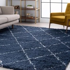 Heavenly Shag Diamond Navy 8 ft. x 10 ft. Indoor Area Rug by Tayse Rugs -Malibu Wide Plank Shop navy tayse rugs area rugs hea1107 8x10 31 1000