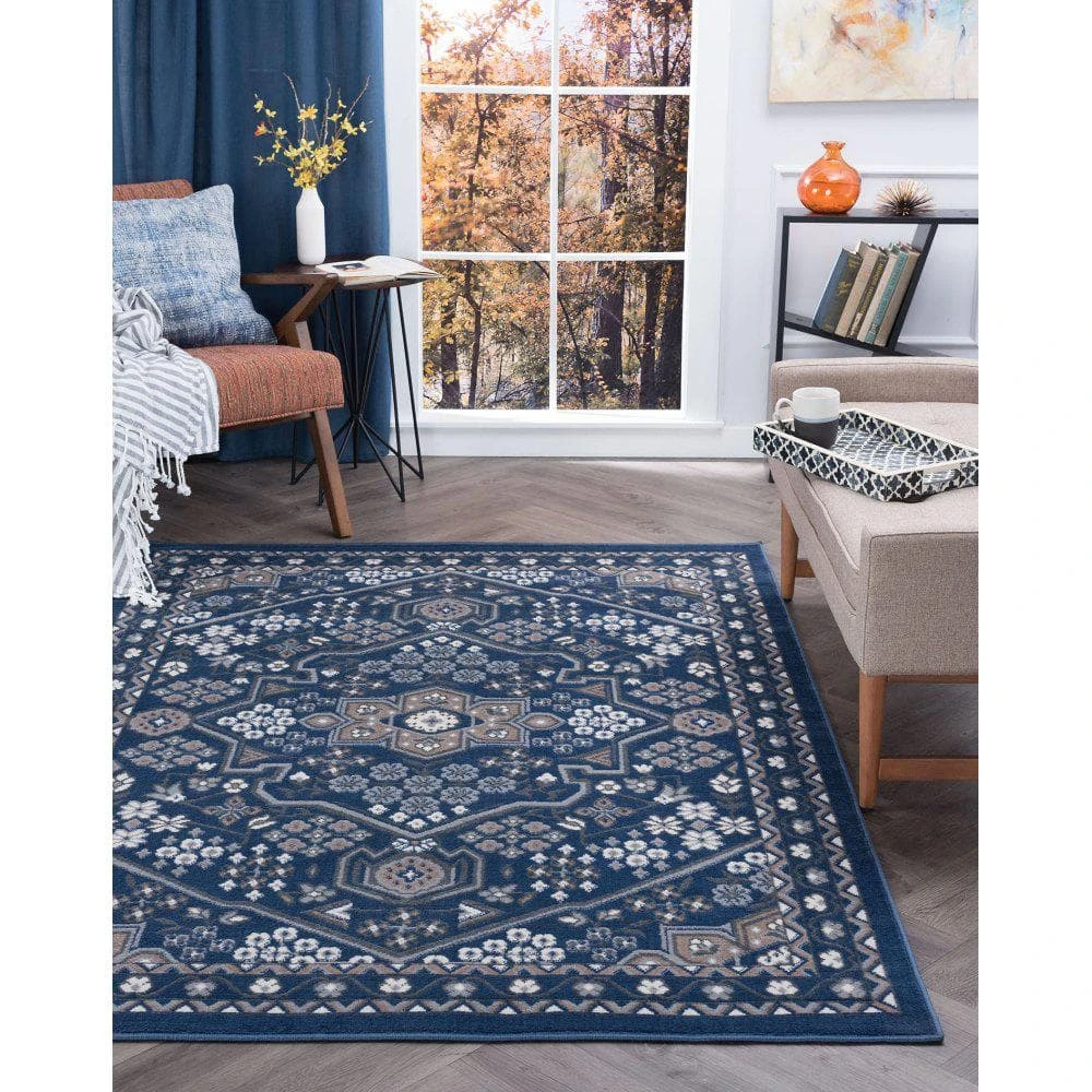 Hampton Oriental Navy 4 ft. x 6 ft. Indoor Area Rug by Tayse Rugs 10 Hampton Oriental Navy 4 ft. x 6 ft. Indoor Area Rug by Tayse Rugs - Image 8
