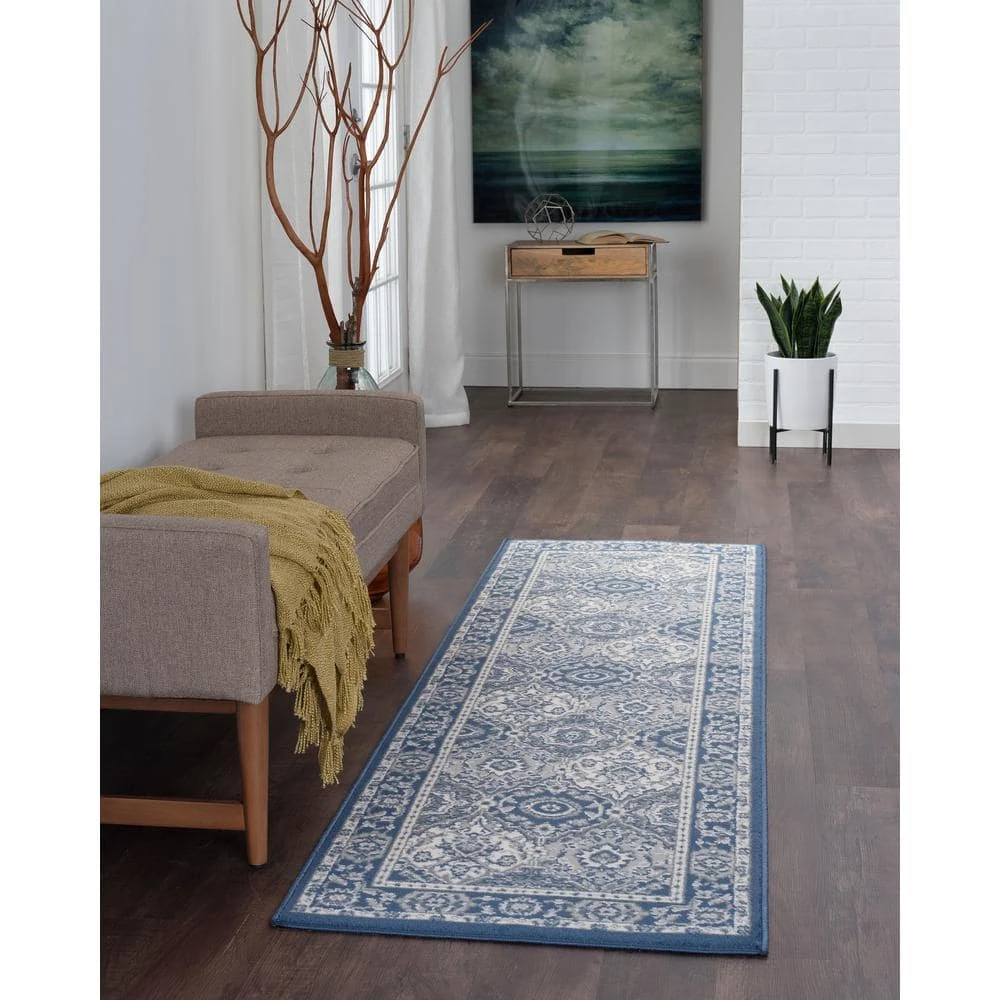 Madison Oriental Navy 2 ft. x 10 ft. Indoor Runner Rug by Tayse Rugs 4 Madison Oriental Navy 2 ft. x 10 ft. Indoor Runner Rug by Tayse Rugs - Image 2