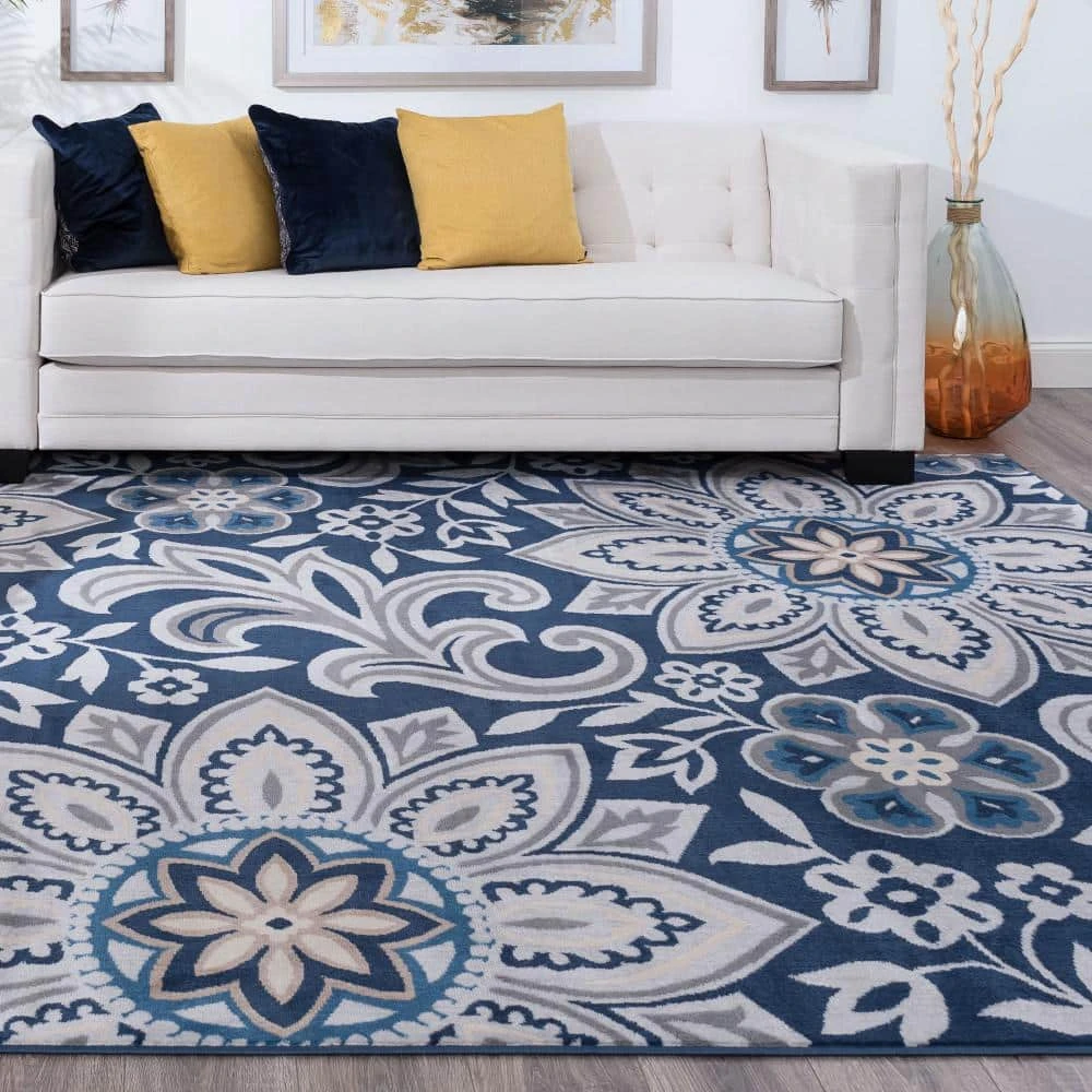 Madison Floral Navy 8 ft. x 10 ft. Indoor Area Rug by Tayse Rugs 9 Madison Floral Navy 8 ft. x 10 ft. Indoor Area Rug by Tayse Rugs - Image 7