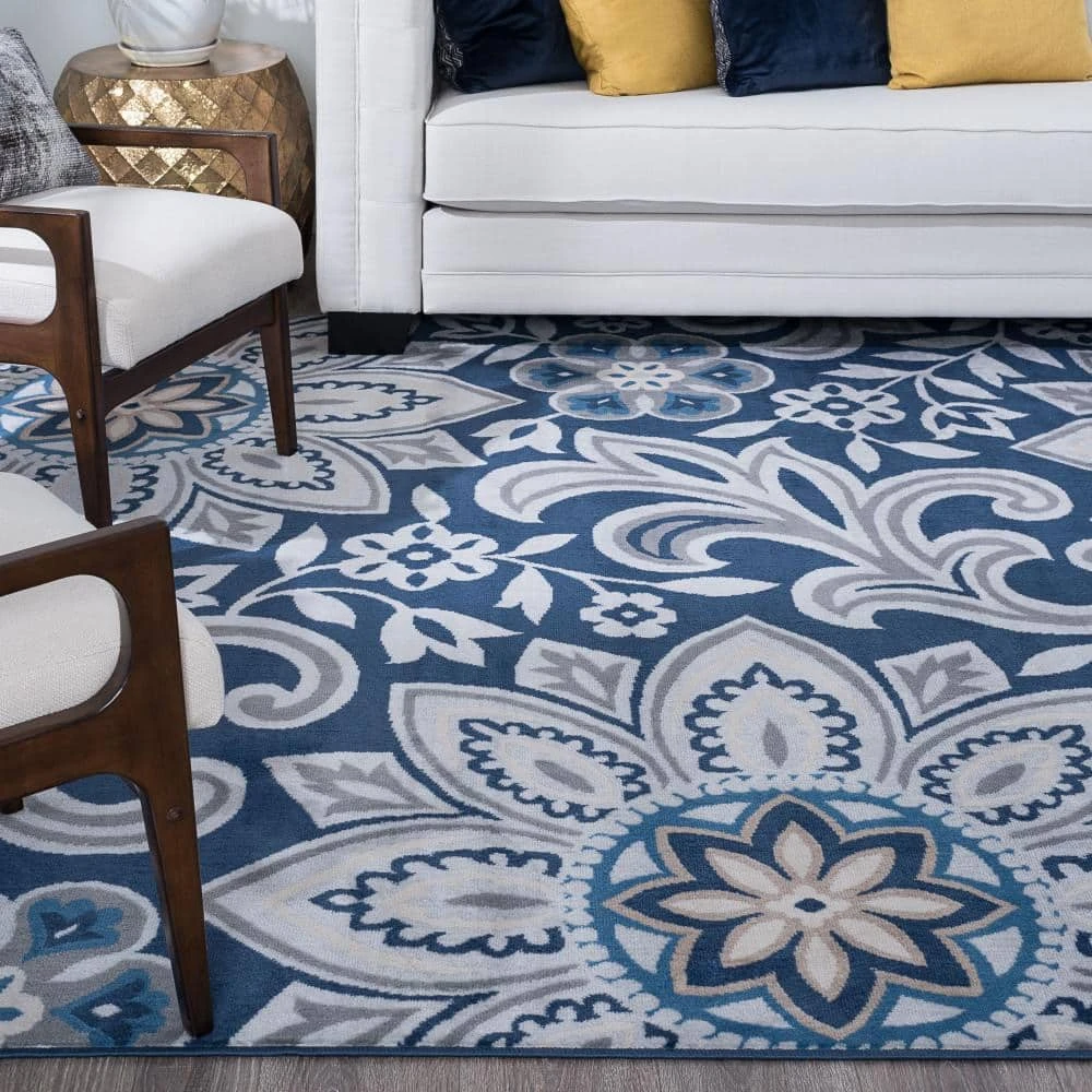Madison Floral Navy 8 ft. x 10 ft. Indoor Area Rug by Tayse Rugs 8 Madison Floral Navy 8 ft. x 10 ft. Indoor Area Rug by Tayse Rugs - Image 6