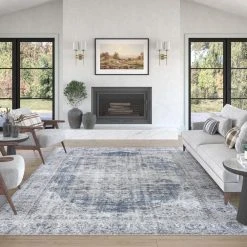 Parker Oriental Navy 5 ft. x 7 ft. Machine Washable Indoor Area Rug by Tayse Rugs -Malibu Wide Plank Shop navy tayse rugs area rugs prk1307 5x7 31 1000