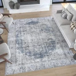 Parker Oriental Navy 5 ft. x 7 ft. Machine Washable Indoor Area Rug by Tayse Rugs -Malibu Wide Plank Shop navy tayse rugs area rugs prk1307 5x7 fa 1000