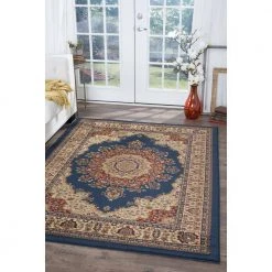 Sensation Border Navy 8 ft. x 11 ft. Indoor Area Rug by Tayse Rugs -Malibu Wide Plank Shop navy tayse rugs area rugs sns4707 8x11 31 1000