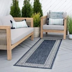 Eco Greek Key Navy 2 ft. x 8 ft. Indoor/Outdoor Runner Rug by Tayse Rugs -Malibu Wide Plank Shop navy tayse rugs outdoor rugs eco1005 2x8 31 1000