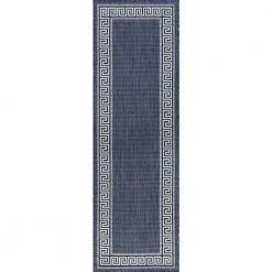 Eco Greek Key Navy 2 ft. x 8 ft. Indoor/Outdoor Runner Rug by Tayse Rugs