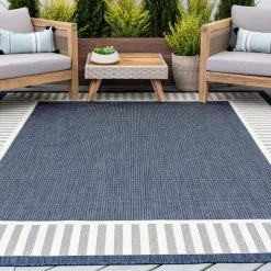 Eco Striped Border Navy 8 ft. x 10 ft. Indoor/Outdoor Area Rug by Tayse Rugs -Malibu Wide Plank Shop navy tayse rugs outdoor rugs eco1105 8x10 31 1000
