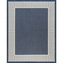Eco Striped Border Navy 8 ft. x 10 ft. Indoor/Outdoor Area Rug by Tayse Rugs