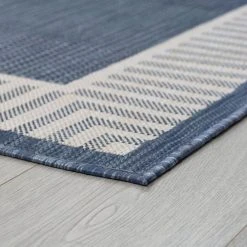 Eco Striped Border Navy 8 ft. x 10 ft. Indoor/Outdoor Area Rug by Tayse Rugs -Malibu Wide Plank Shop navy tayse rugs outdoor rugs eco1105 8x10 c3 1000