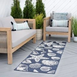 Eco Coastal Navy 2 ft. x 8 ft. Indoor/Outdoor Runner Rug by Tayse Rugs -Malibu Wide Plank Shop navy tayse rugs outdoor rugs eco1405 2x8 31 1000