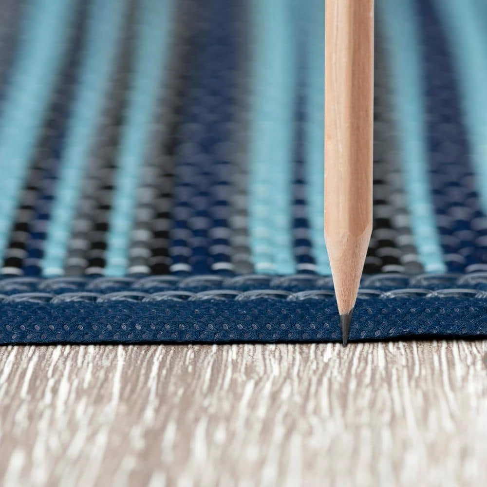 Luna Navy 8 ft. x 10 ft. Stripes Indoor/Outdoor Area Rug by Tayse Rugs 4 Luna Navy 8 ft. x 10 ft. Stripes Indoor/Outdoor Area Rug by Tayse Rugs - Image 2