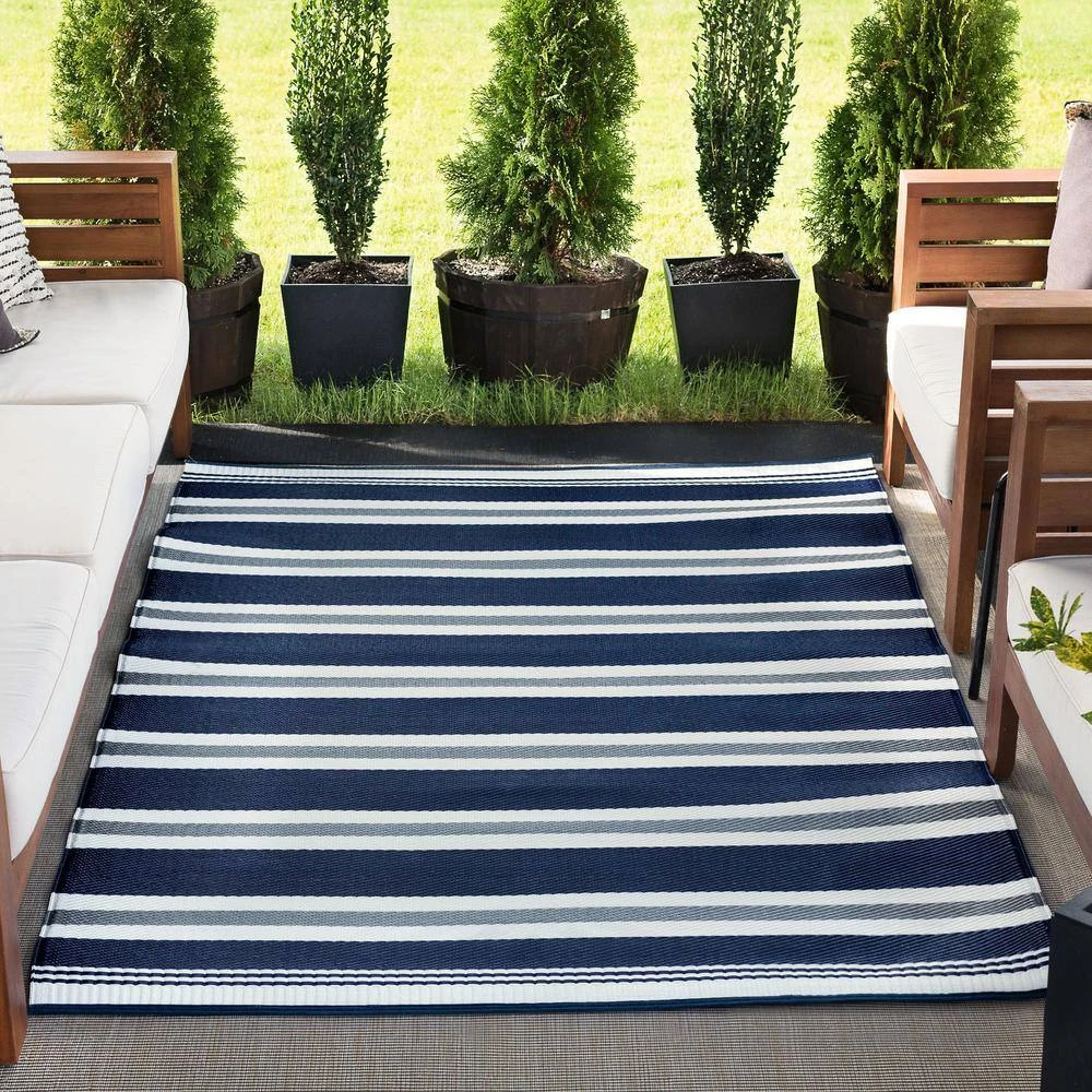 Sunset Stripe Navy 9 ft. x 12 ft. Indoor/Outdoor Area Rug by Tayse Rugs 6 Sunset Stripe Navy 9 ft. x 12 ft. Indoor/Outdoor Area Rug by Tayse Rugs - Image 4