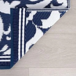 Sunset Scroll Navy 8 ft. x 10 ft. Indoor/Outdoor Area Rug by Tayse Rugs -Malibu Wide Plank Shop navy tayse rugs outdoor rugs sun1602 8x10 4f 1000