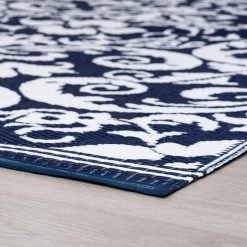 Sunset Scroll Navy 8 ft. x 10 ft. Indoor/Outdoor Area Rug by Tayse Rugs -Malibu Wide Plank Shop navy tayse rugs outdoor rugs sun1602 8x10 c3 1000