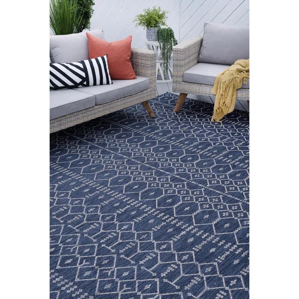 Veranda Geometric Navy 5 ft. x 8 ft. Indoor/Outdoor Area Rug by Tayse Rugs 10 Veranda Geometric Navy 5 ft. x 8 ft. Indoor/Outdoor Area Rug by Tayse Rugs - Image 8