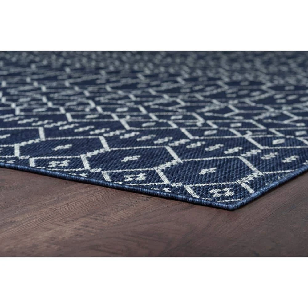 Veranda Geometric Navy 5 ft. x 8 ft. Indoor/Outdoor Area Rug by Tayse Rugs 5 Veranda Geometric Navy 5 ft. x 8 ft. Indoor/Outdoor Area Rug by Tayse Rugs - Image 3