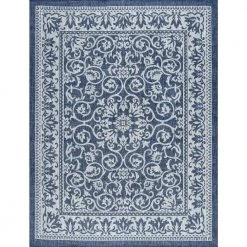 Veranda Floral Navy 5 ft. x 8 ft. Indoor/Outdoor Area Rug by Tayse Rugs