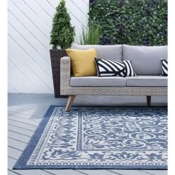 Veranda Floral Navy 5 ft. x 8 ft. Indoor/Outdoor Area Rug by Tayse Rugs -Malibu Wide Plank Shop navy tayse rugs outdoor rugs vnd2207 5x8 76 1000
