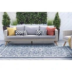 Veranda Floral Navy 5 ft. x 8 ft. Indoor/Outdoor Area Rug by Tayse Rugs -Malibu Wide Plank Shop navy tayse rugs outdoor rugs vnd2207 5x8 fa 1000