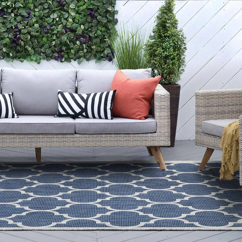 Veranda Geometric Navy 5 ft. x 8 ft. Indoor/Outdoor Area Rug by Tayse Rugs 10 Veranda Geometric Navy 5 ft. x 8 ft. Indoor/Outdoor Area Rug by Tayse Rugs - Image 8
