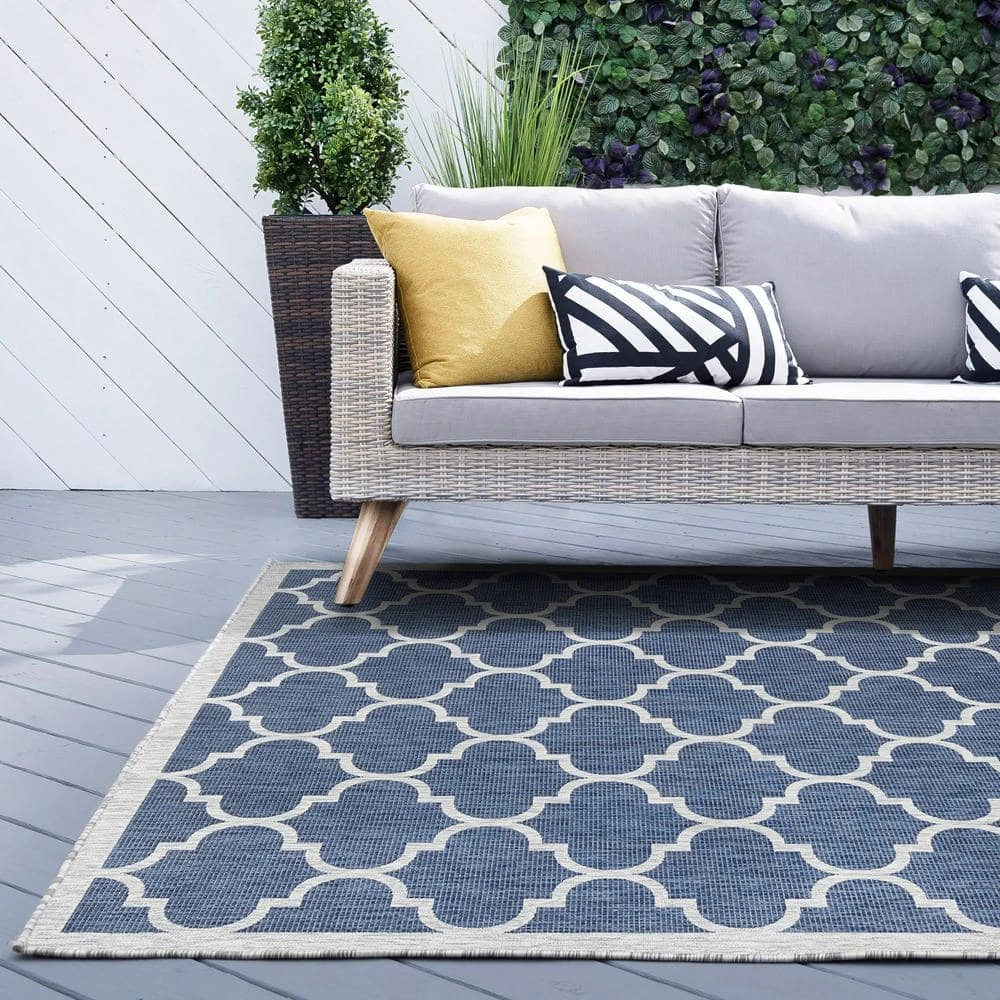 Veranda Geometric Navy 5 ft. x 8 ft. Indoor/Outdoor Area Rug by Tayse Rugs 9 Veranda Geometric Navy 5 ft. x 8 ft. Indoor/Outdoor Area Rug by Tayse Rugs - Image 7