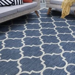 Veranda Geometric Navy 8 ft. x 10 ft. Indoor/Outdoor Area Rug by Tayse Rugs -Malibu Wide Plank Shop navy tayse rugs outdoor rugs vnd2407 8x10 fa 1000