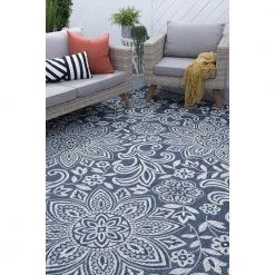 Veranda Floral Navy 5 ft. x 8 ft. Indoor/Outdoor Area Rug by Tayse Rugs -Malibu Wide Plank Shop navy tayse rugs outdoor rugs vnd2607 5x8 31 1000
