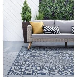 Veranda Floral Navy 5 ft. x 8 ft. Indoor/Outdoor Area Rug by Tayse Rugs -Malibu Wide Plank Shop navy tayse rugs outdoor rugs vnd2607 5x8 76 1000