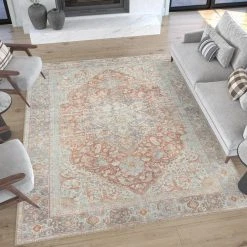 Parker Oriental Rust 5 ft. x 7 ft. Machine Washable Indoor Area Rug by Tayse Rugs -Malibu Wide Plank Shop rust tayse rugs area rugs prk1401 5x7 fa 1000