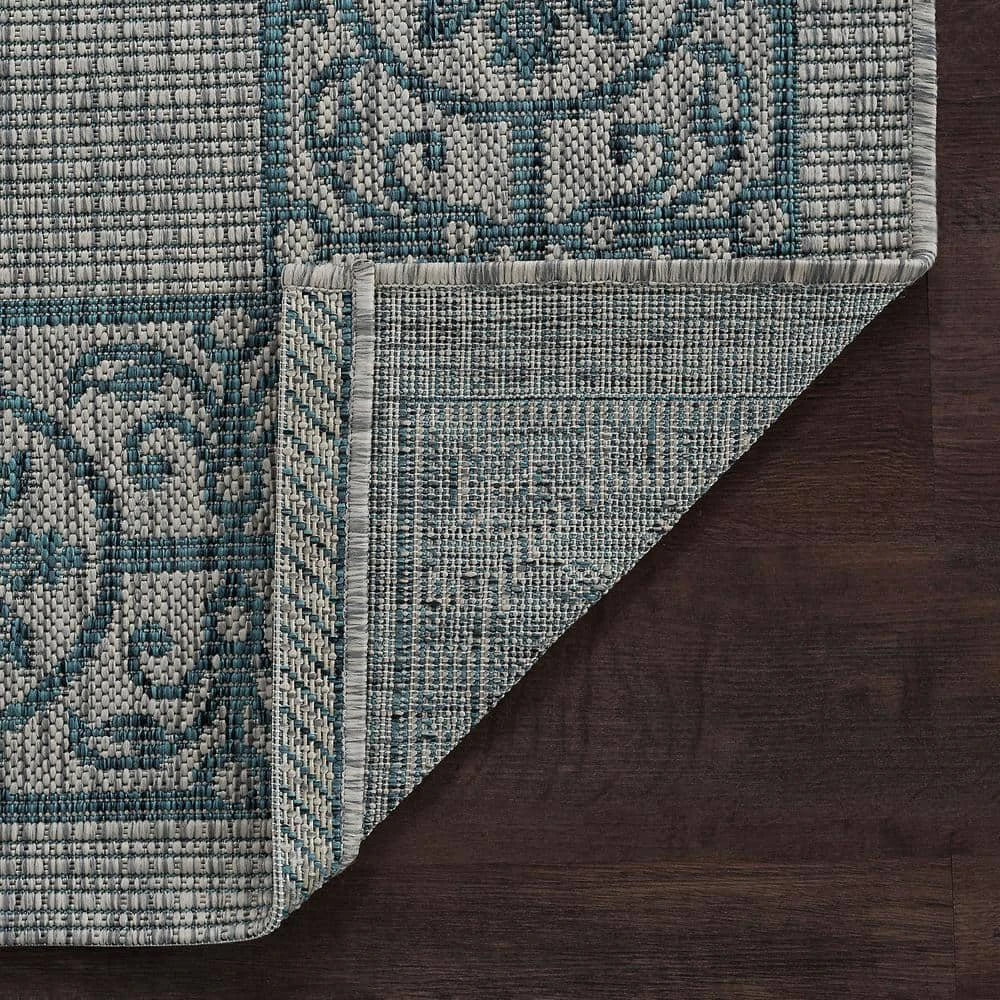 Veranda Border Teal 5 ft. x 8 ft. Indoor/Outdoor Area Rug by Tayse Rugs 7 Veranda Border Teal 5 ft. x 8 ft. Indoor/Outdoor Area Rug by Tayse Rugs - Image 5