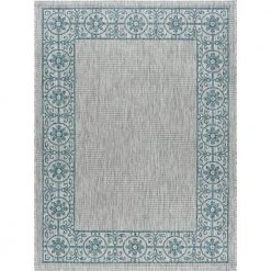 Veranda Border Teal 5 ft. x 8 ft. Indoor/Outdoor Area Rug by Tayse Rugs