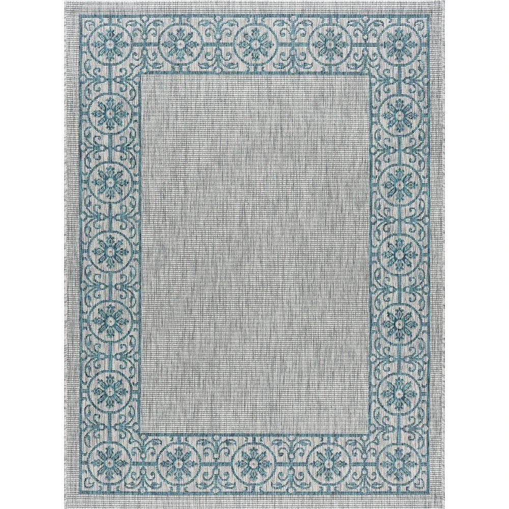 Veranda Border Teal 5 ft. x 8 ft. Indoor/Outdoor Area Rug by Tayse Rugs 3 Veranda Border Teal 5 ft. x 8 ft. Indoor/Outdoor Area Rug by Tayse Rugs