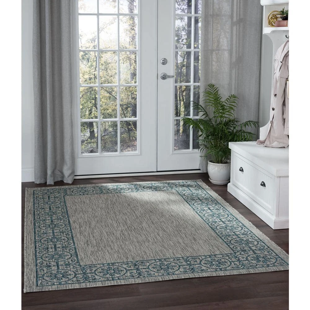 Veranda Border Teal 5 ft. x 8 ft. Indoor/Outdoor Area Rug by Tayse Rugs 4 Veranda Border Teal 5 ft. x 8 ft. Indoor/Outdoor Area Rug by Tayse Rugs - Image 2