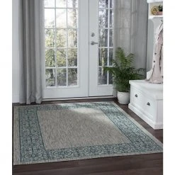 Veranda Border Teal 8 ft. x 10 ft. Indoor/Outdoor Area Rug by Tayse Rugs -Malibu Wide Plank Shop teal tayse rugs outdoor rugs vnd1815 8x10 c3 1000